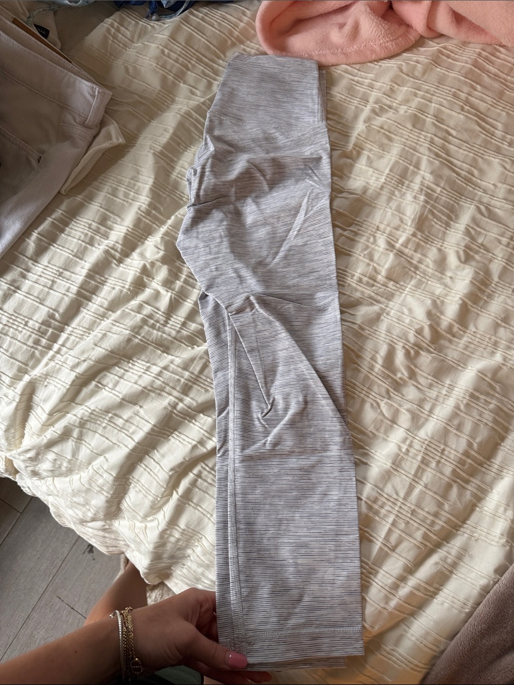 Stripped and cropped lululemon leggings.